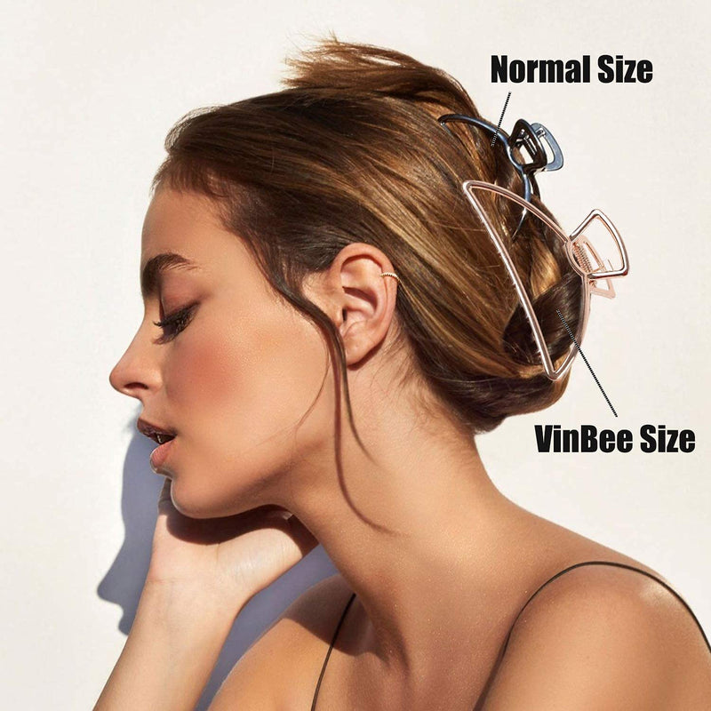 [Australia] - VinBee 3 Pack Large Metal Claw Clips Hollow Non-slip Hair Catch Barrette Jaw Clamp Hairpins for Fixing Hair (Silver + Gold + Rose Gold) Pattern 1 