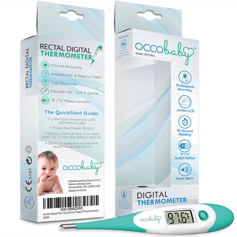 [Australia] - OCCObaby Clinical Digital Baby Thermometer - LCD, Flexible Tip, 10 Second Quick Accurate Fever Read Rectal Oral & Underarm Thermometer for Kids - Waterproof Baby Thermometer for Infants & Toddlers OCCOflex 