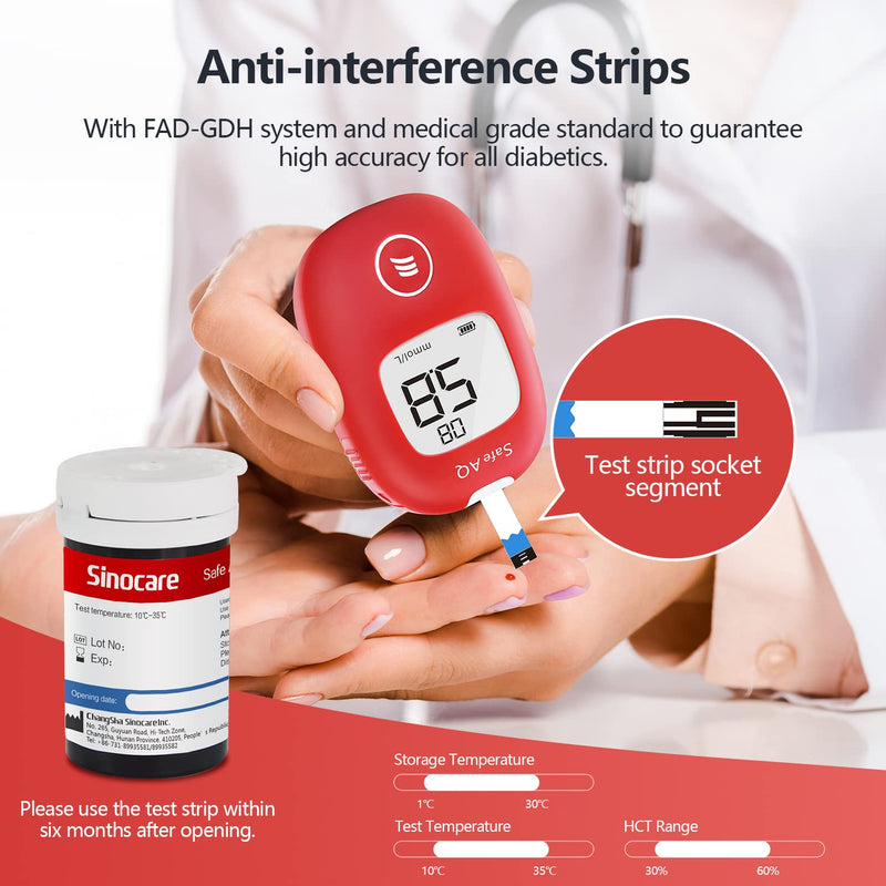 [Australia] - Sinocare 100pcs Blood Glucose Test Strips & 100pcs Lans. for Safe AQ Smart and Safe AQ Voice (Safe AQ Strips- 100) 100pcs AQ Blood Sugar Test Strips 