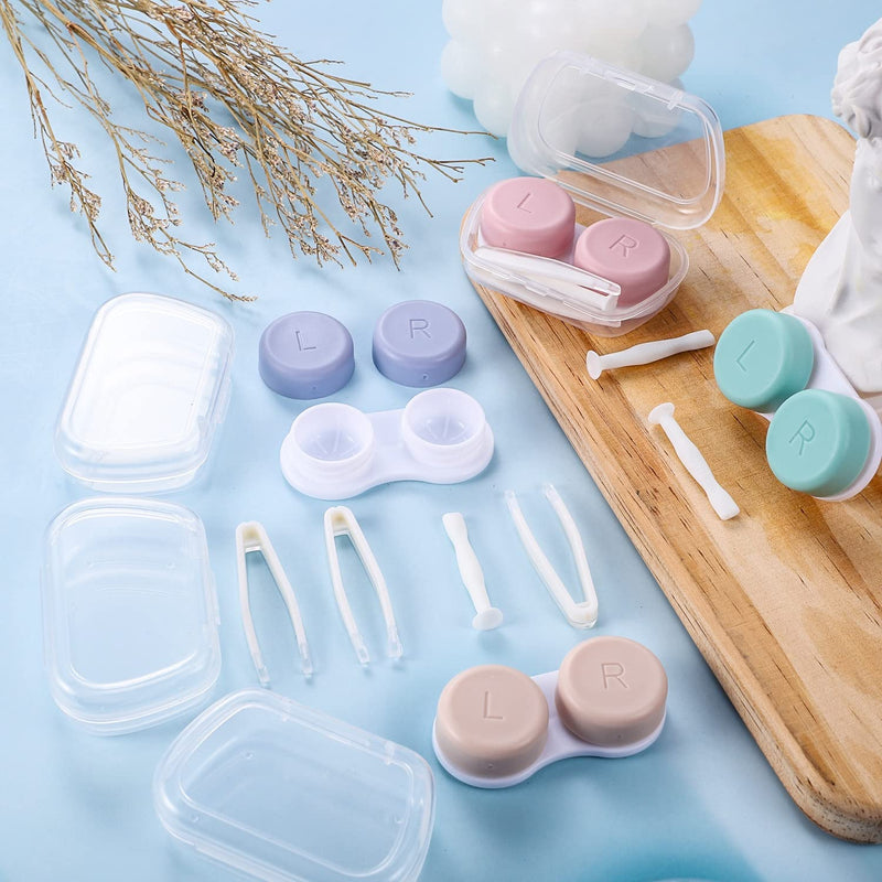 [Australia] - Medo 4 Pack Contact Lens Cases, Contact Lens Container Box Portable Travel Contact Lens Case Left/Right Eyes Contact Lens Holder with Storage Box Tweezers Wearing Stick 