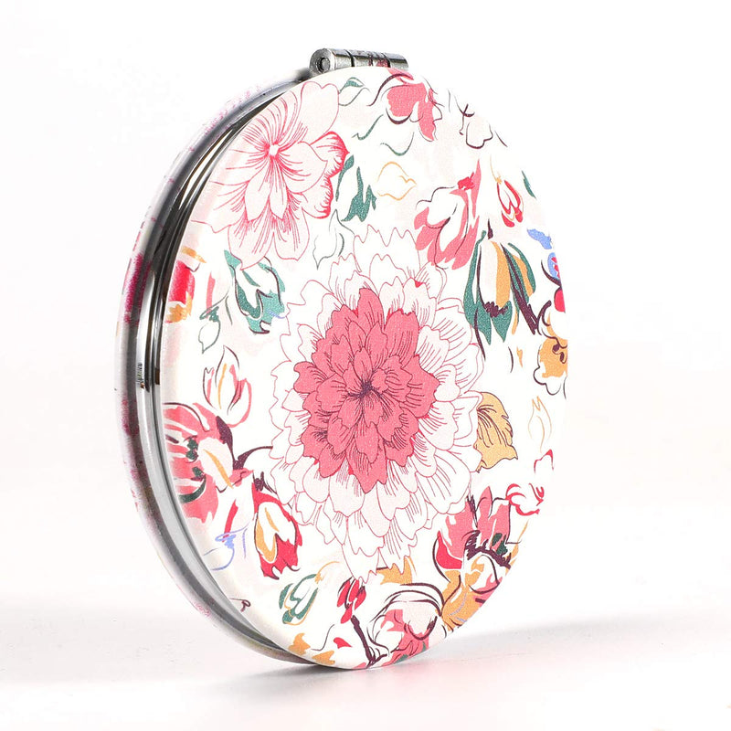 [Australia] - Dynippy Compact Mirror Round Pu Leather Makeup Mirror for Purses Small Pocket Mirror Portable Hand Mirror Double-Sided with 2 x 1x Magnification for Woman Mother Kids Great Gift - Floral Flower 