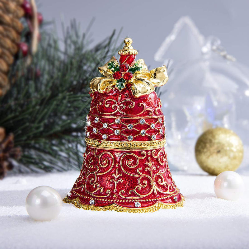 [Australia] - Red Xmas Jingle Bell Jewelry Trinket Storage Box Rhinestones Bejewelled Collectible Jewelry Holder 