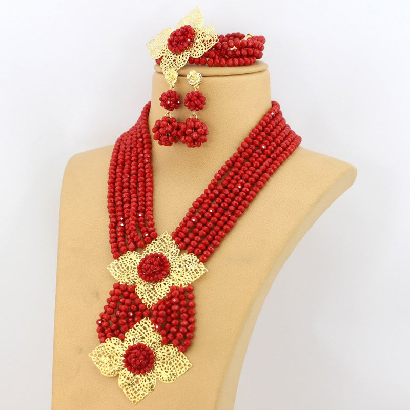 [Australia] - Africanbeads Red African Beads Jewelry Set,African Costume Jewelry Set 