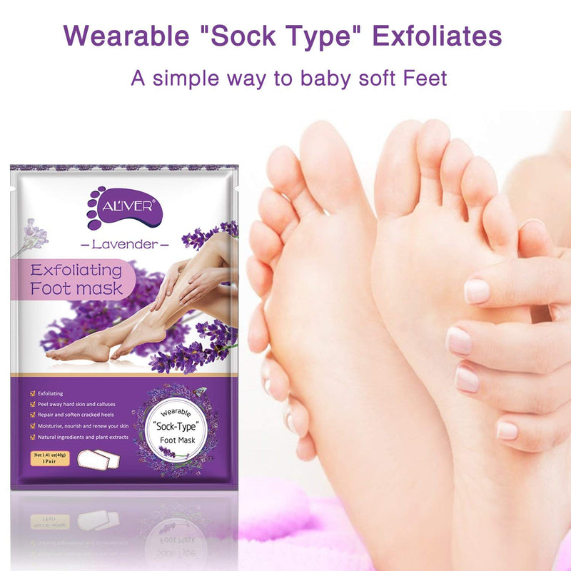 [Australia] - Foot Peel Mask - 5 Pack, ALIVER Exfoliating Feet Mask Spa For Baby Soft Skin, Repair Dead Skin, Calluses, Cracked - Lavender Lavender-2 