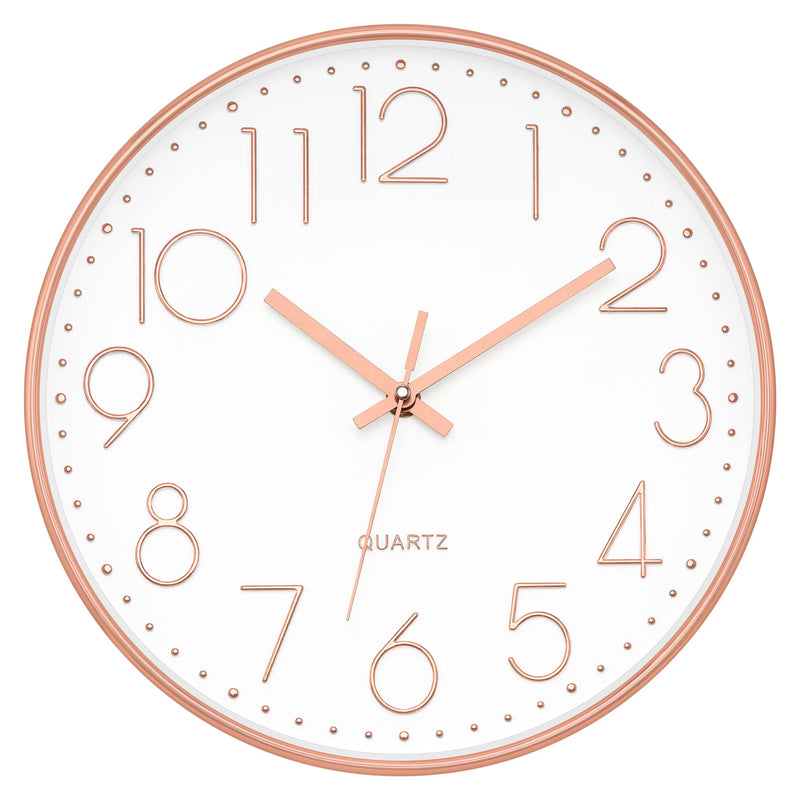 [Australia] - Foxtop Modern Wall Clock 12 Inch Non-Ticking Rose Gold Wall Clock Silent Battery Operated Round Quartz Clock for Living Room Bedroom Home Office School Decor 
