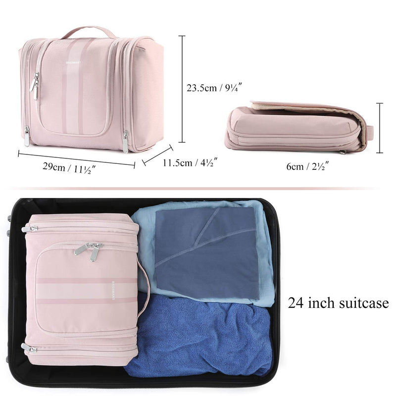 [Australia] - Hanging Toiletry Bag, BAGSMART Travel Toiletry Organizer with hanging hook, Water-resistant Cosmetic Makeup Bag Travel Organizer for Shampoo, Full Sized Container, Toiletries, Pink 