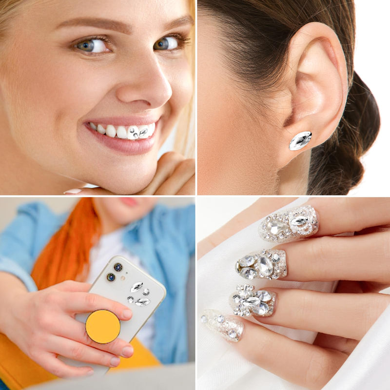 [Australia] - 4 Pieces Tooth Gem, Tooth Shine Jewelry Rhinestones, DIY Fashionable Tooth Ornaments Artificial Crystal Tooth Decor for Reflective Teeth Ornament(White) White 