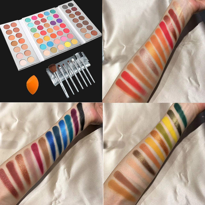 [Australia] - Gorgeous Me Eyeshadow Palette Makeup Pallet + 7 PCS Eye Brushes Makeup Set 63 Colors Shimmer Matte Glitter Metallic Eye Shadow Highly Pigmented All In One Make Up Pallet Long Lasting Waterproof 