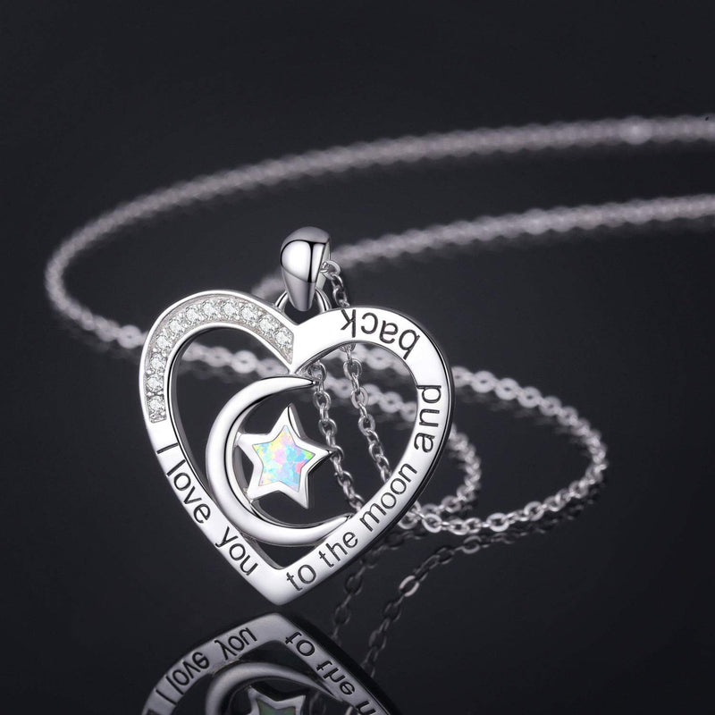 [Australia] - I Love You to The Moon and Back Necklace Opal Moon and Star Heart Necklace Mother Gift Mother Necklace Girlfriend Jewelry A-Moon and Star Necklace 