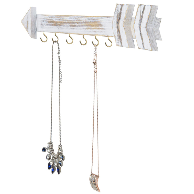 [Australia] - MyGift Wall Mounted Shabby Chic Whitewashed Wood Arrow Jewelry Organizer, 6-Hook Necklace Hanging Rack 