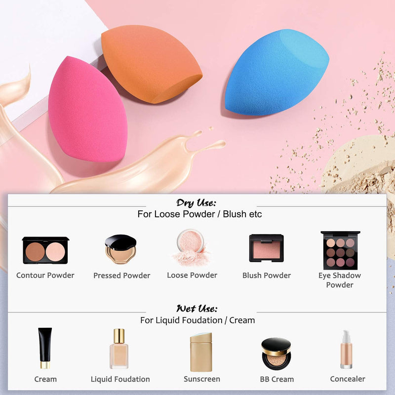 [Australia] - Makeup Sponge, Larbois 3-Pack Beauty Blender Foundation Blending Sponges Non Latex, Professional Beauty Applicator Set for Liquids, Concealer and Cream Make up (Blue+Pink+Orange) Blue+Pink+Orange 