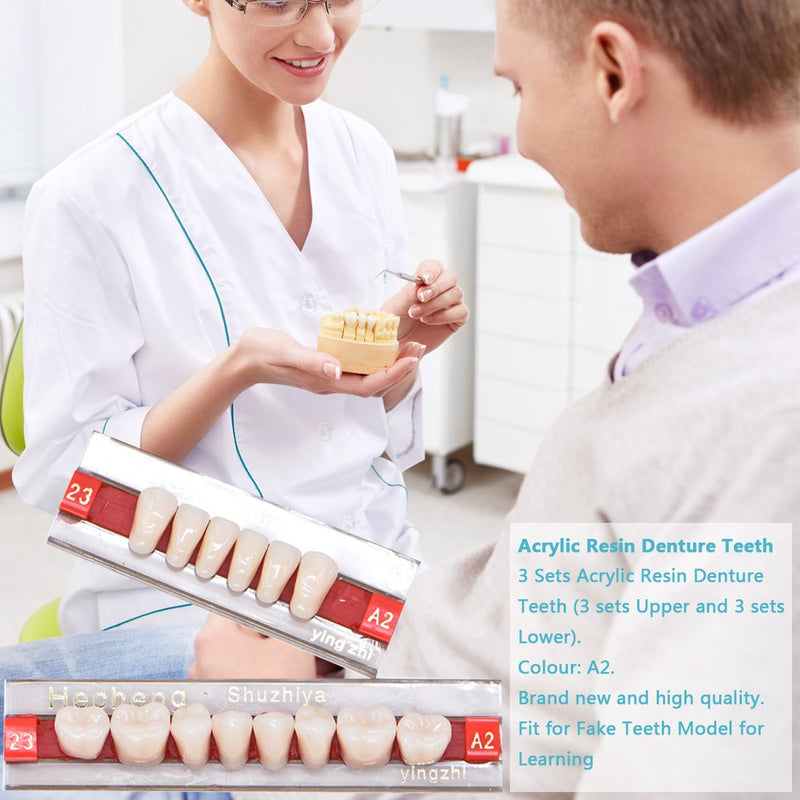 [Australia] - Angzhili 84 Pcs Dental Acrylic Resin Denture False Teeth 3 Sets Synthetic Polymer Resin Denture Teeth 23 Shade A2 Upper + Lower Dental Materials 
