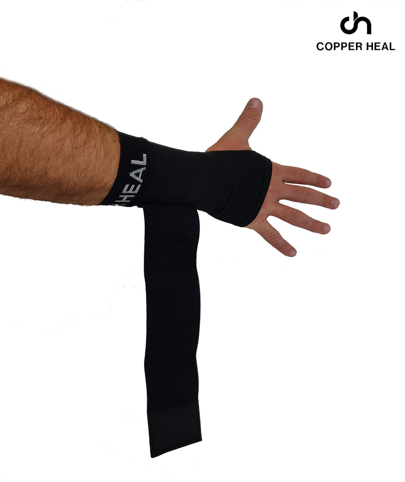 [Australia] - COPPER HEAL Long Wrist Sleeve with Adjustable Bandage - Suitable for Both Right & Left Hands Strap Short Sleeves Wraps Medical Recovery Pain Relief LONG - M Black 