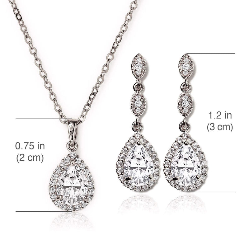 [Australia] - A+O Elegant Teardrop Cubic Zirconia Crystal Earrings in Silver, Gold, Rose Gold Set - Silver 