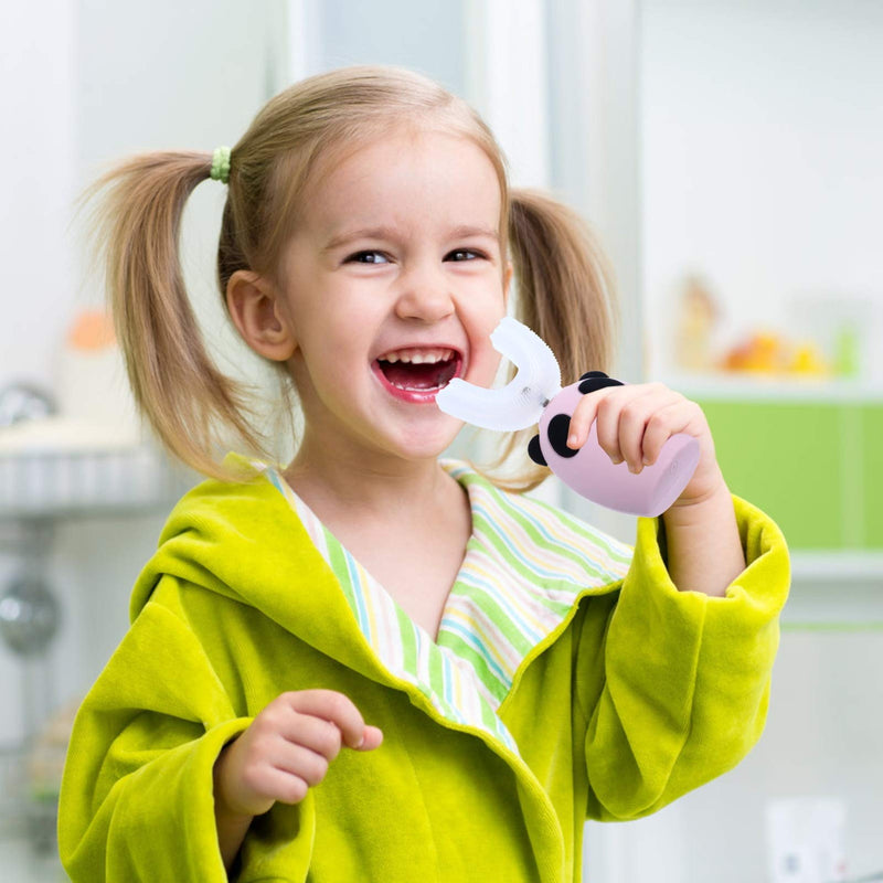 [Australia] - Healifty Children Automatic Toothbrush Pink Electric U Shaped Autobrush Toothbrush Whitening Toothbrush for Kids Age 7-15 