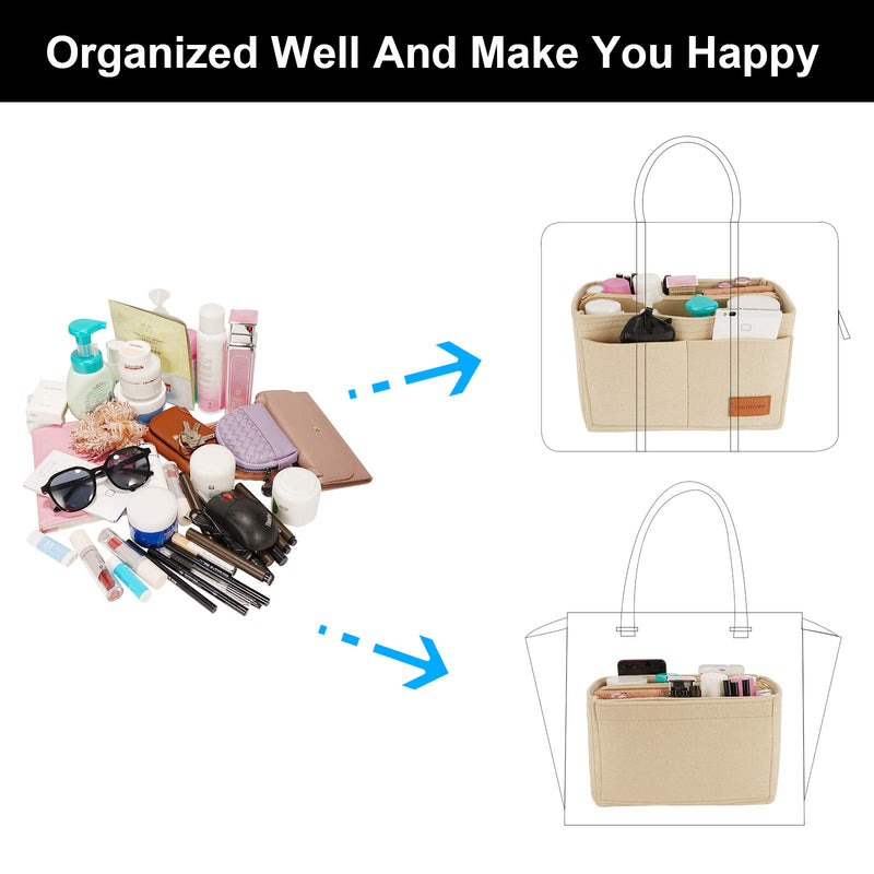 [Australia] - Purse Organizer Insert Felt Bag organizer with zipper Felt organizer for purse Bag organizer for purse Bag organizer Bag organizer for purse Bag In Bag Organizer Apricot 