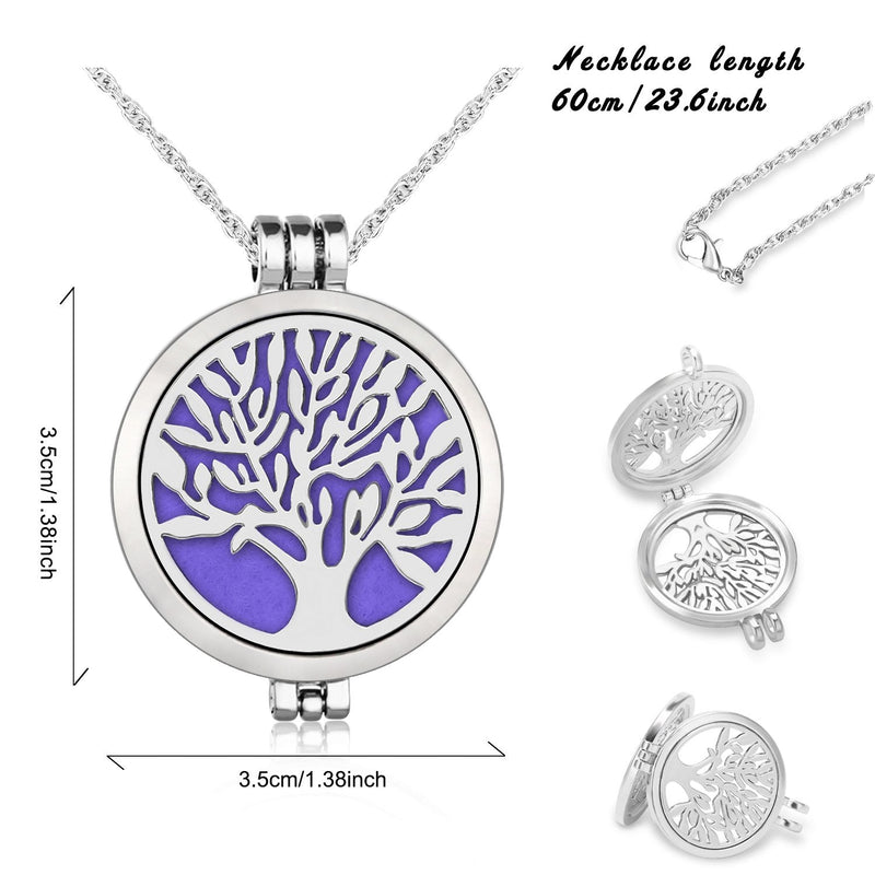 [Australia] - Aromatherapy Essential Oil Diffuser Pendant Necklace,WAWJ Life Tree Stainless Steel Christmas Mothers Day Gift Jewelry with 24" Chain & 12 Felt Pads 