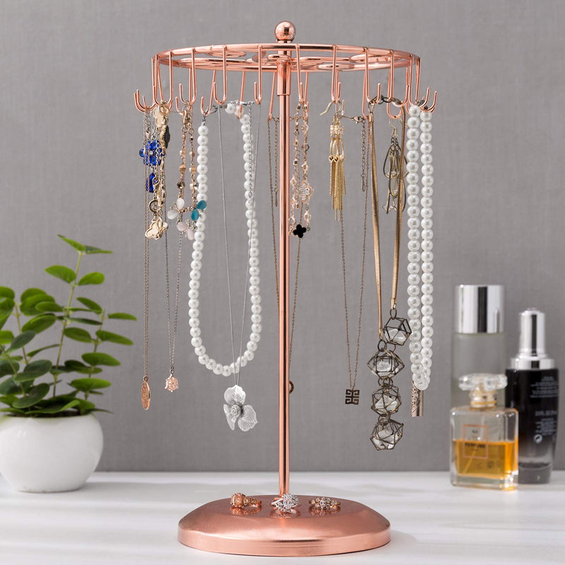 [Australia] - MyGift 14-Inch Copper-Tone Scrollwork 24 Hook Necklace Tower with Rotating Carousel 