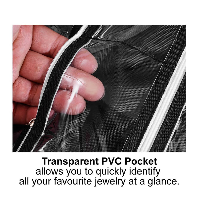 [Australia] - 56 Pockets Hooks with Zippers Dual Sided Non Woven Jewelry Necklace Earrings Bracelets Rings Accessories Hanging Organizer Storage Bag Wall Mounted Door Cabinet Hanger Holder Clear Display Foldable 