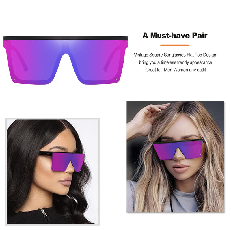 [Australia] - SHOWY SKY Flat Top Shield Sunglassess Square Oversized Trendy Tops Rimeless Glasses for Women Men Black Mulberry 