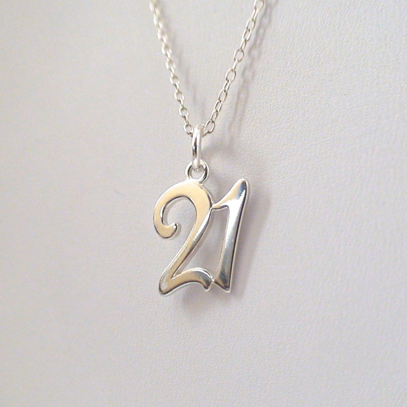 [Australia] - FashionJunkie4Life Sterling Silver Number 21 Twenty One Charm Necklace, 18" Cable Chain 