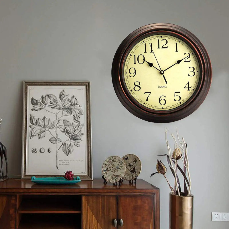 [Australia] - Bekith 12-Inch Round Classic Clock Retro Non Ticking Quartz Decorative Wall Clock for Living Room Kitchen Home Office 