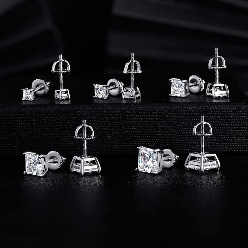 [Australia] - 18K White Gold Plated Princess Cut Cubic Zirconia Screw Back Stud Earring Pack of 5 Pairs (5 Pairs) 