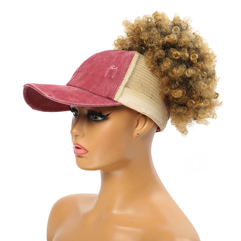 [Australia] - MILAMIYA 2 Pack Backless Ponytail Hat for Women Curl hat Natural Curly Hair Hat Baseball Cap Afro Drawstring Puff Ponytail Hat BL-A+C 