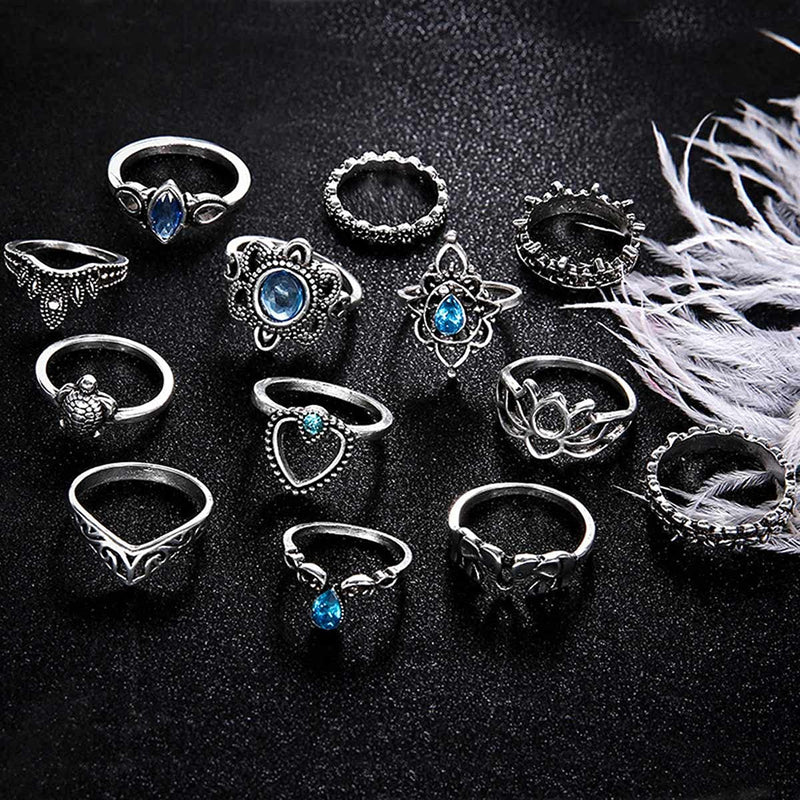 [Australia] - Bufenia Boho Ring Set Joint Knuckle Rings Flower Midi Stacking Rings for Women and Teen Girls 