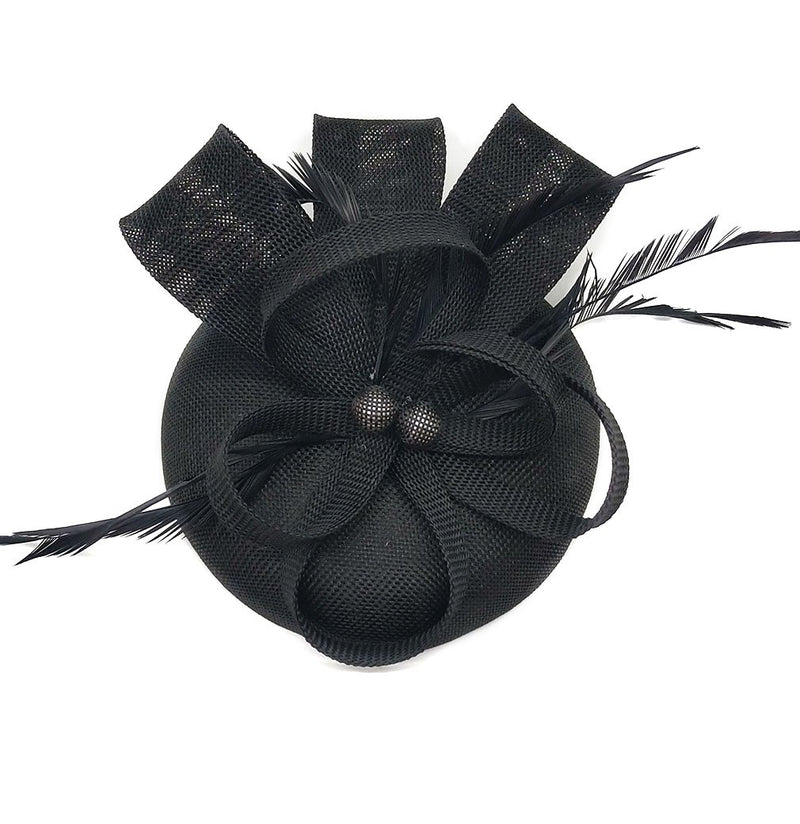 [Australia] - Biruil Women's Fascinator Hat Imitation Sinamay Feather Tea Party Pillbox Flower Derby A Black 