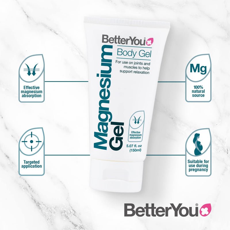 [Australia] - BetterYou Magnesium Body Gel, Natural Source of Magnesium Chloride, Transdermal Magnesium Body Gel, For use on Joints and Muscles to Supprt Relaxation, 150ml Single 