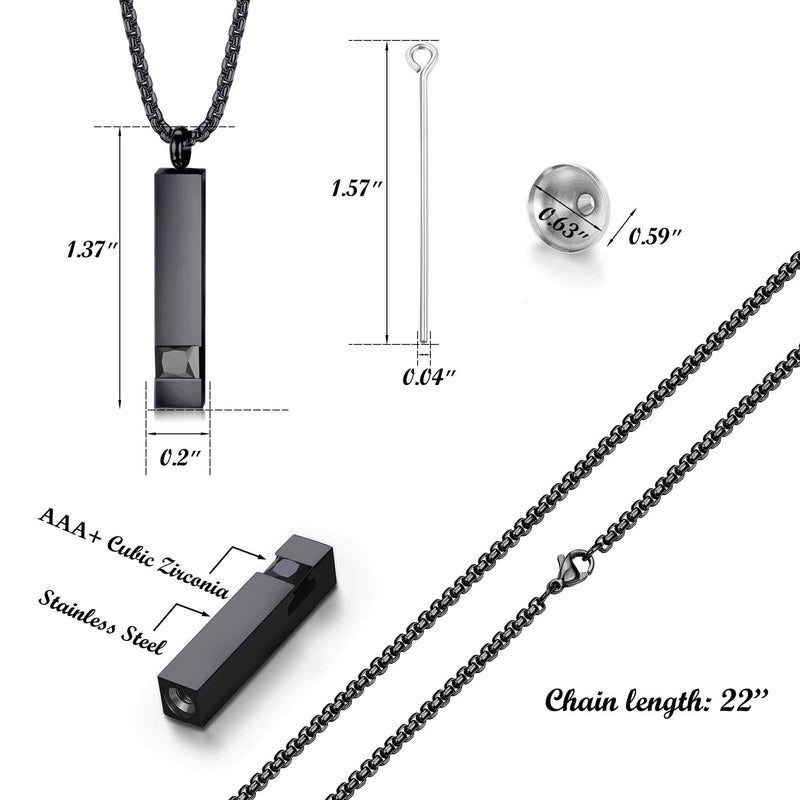 [Australia] - Milacolato 2 pcs Cremation Urn Pendant Necklace for Memorial Black Stainless Steel with CZ Necklace Ashes Jewelry Keepsakes Mixed Set-Black 