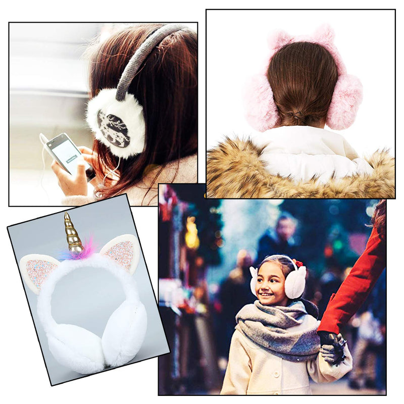 [Australia] - Cute Unicorn Horn Earmuffs & Sleep Mask Fur Warm Earmuffs Ear Warmer Gifts for Girls Plush Ears Soft Ear Muff Cover White White With Sleep Mask 