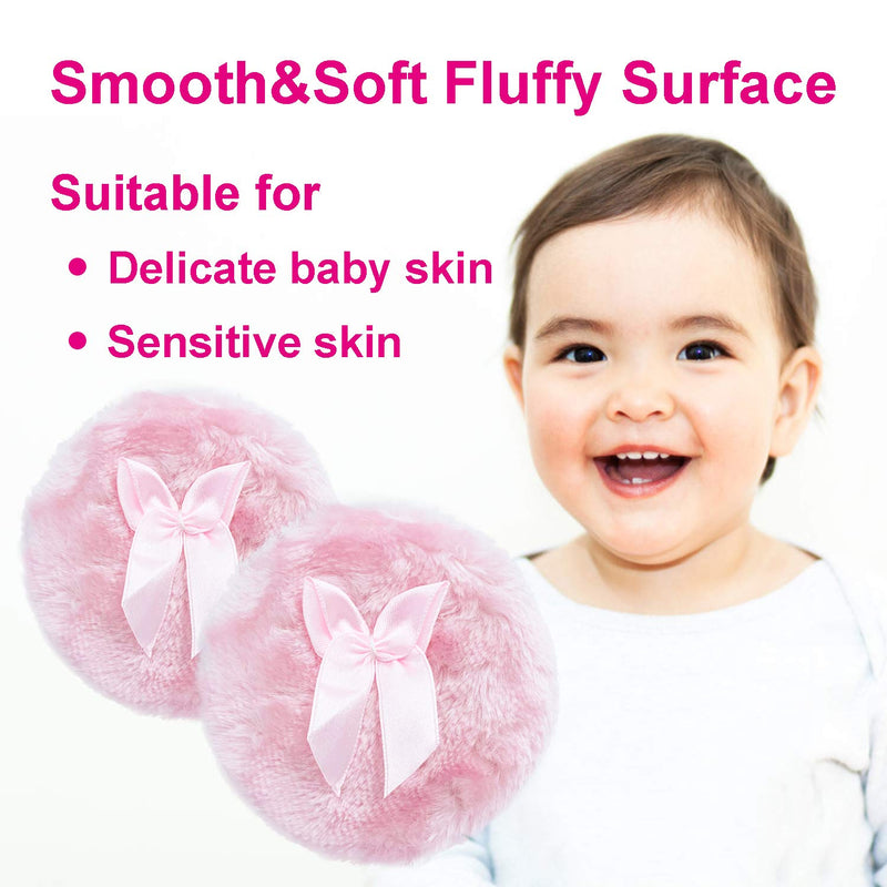 [Australia] - Toysdone 4 Inch Large Body Powder Puff, Soft and Furry Puff with Ribbon Handle, Set of 2 (Pink) 