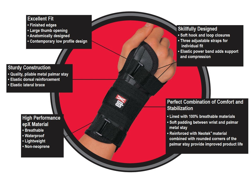 [Australia] - epX Wrist Control, Wrist Brace for Sprains, Contusions, Carpal Tunnel, and Immobilization, Adjustable Wrist Support with Rigid and Flexible Stays, Large Thumb Opening, Easy to Don, Right, Large 