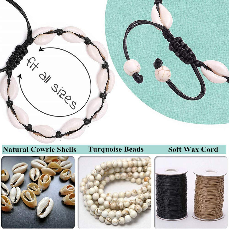 [Australia] - 4 Pack Adjustable Shell Bracelets Anklets Set Natural Cowrie Shell Beads Puka Seashells Ankle Jewelry for Men Women 