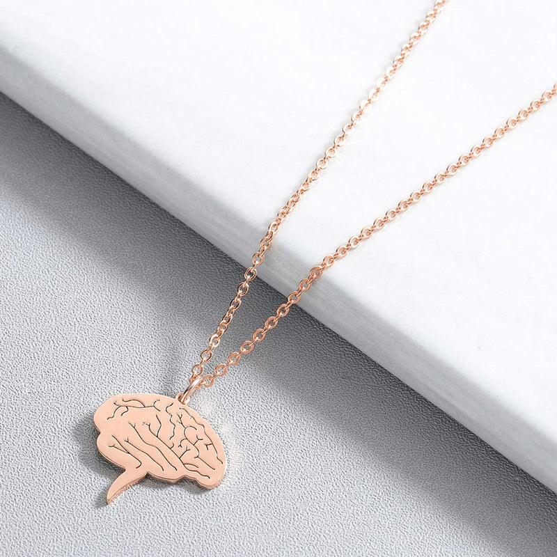 [Australia] - BELUCKIN Anatomical Human Brain Charm Pendant Necklace Medical Student Gift rose gold 