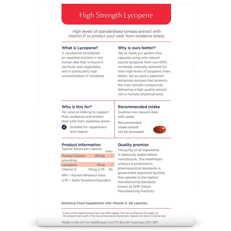 [Australia] - Healthspan Lycopene 15mg (2 Months Supply) | Natural Source Lycopene with Vitamin E | Rich in Tomato Phytonutrients | Non-GMO Tomatoes | Vegan 