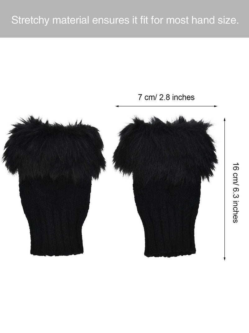 [Australia] - Boao 2 Pairs Fingerless Winter Gloves Short Touchscreen Gloves Thumb Hole Mittens Knitted Warm Gloves with Faux Fur for Christmas Valentine's Day Giving Black and Dark Gray 