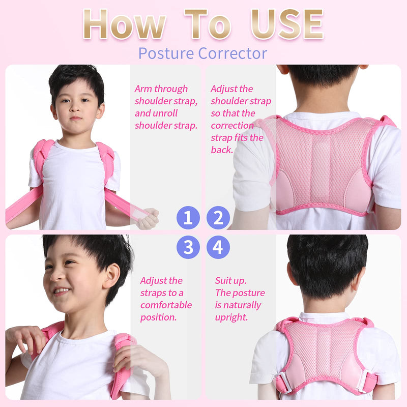 [Australia] - Posture Corrector for Kids Adjustable Breathable Upper Back Support Brace Back Straightener Posture Brace for Clavicle Support and Pain Relief from Back Neck Shoulder (Pink, Medium) Pink 