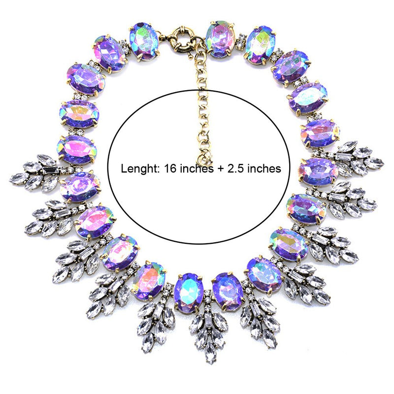 [Australia] - Zthread Lux Statment Necklace Leaf Crystal Choker Eveing Dress Brial Jewelry Necklace Earrings Set for Women Purple 