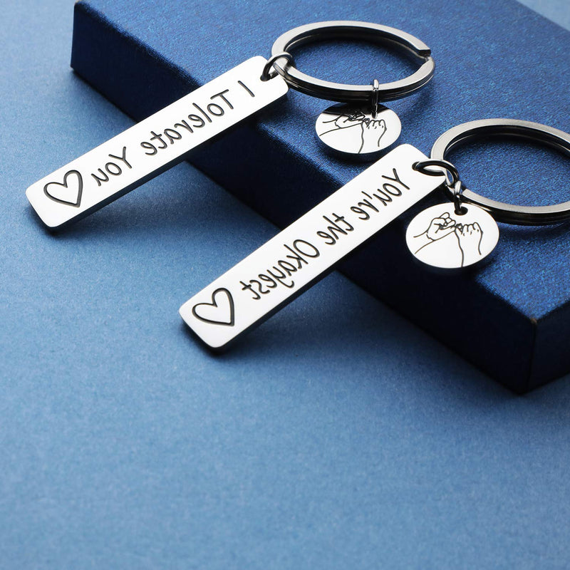 [Australia] - Friend Gifts Keychain Friendship Gifts Keychain Set - 2 PCS BFF Friends Jewelry I Tolerate You/You're The Okayest Funny Couple Keychain Gift for BFF Boyfriend (I Tolerate You Okayest-KR) 