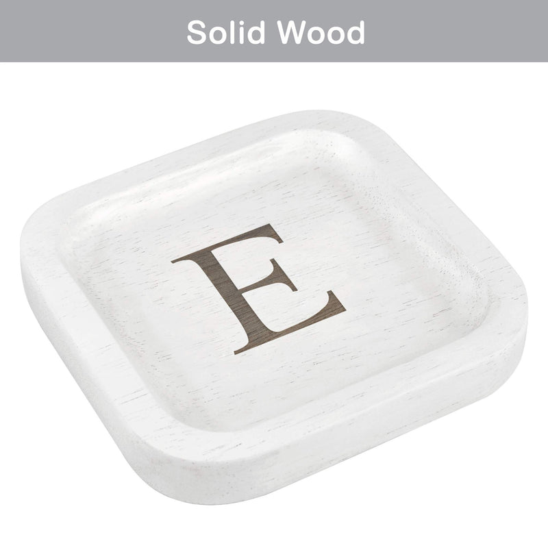 [Australia] - Solid Wood Personalized Initial Letter Jewelry Display Tray Decorative Trinket Dish Gifts For Rings Earrings Necklaces Bracelet Watch Holder (6"x6" Sq White "E") 6"x6" Sq White "E" 