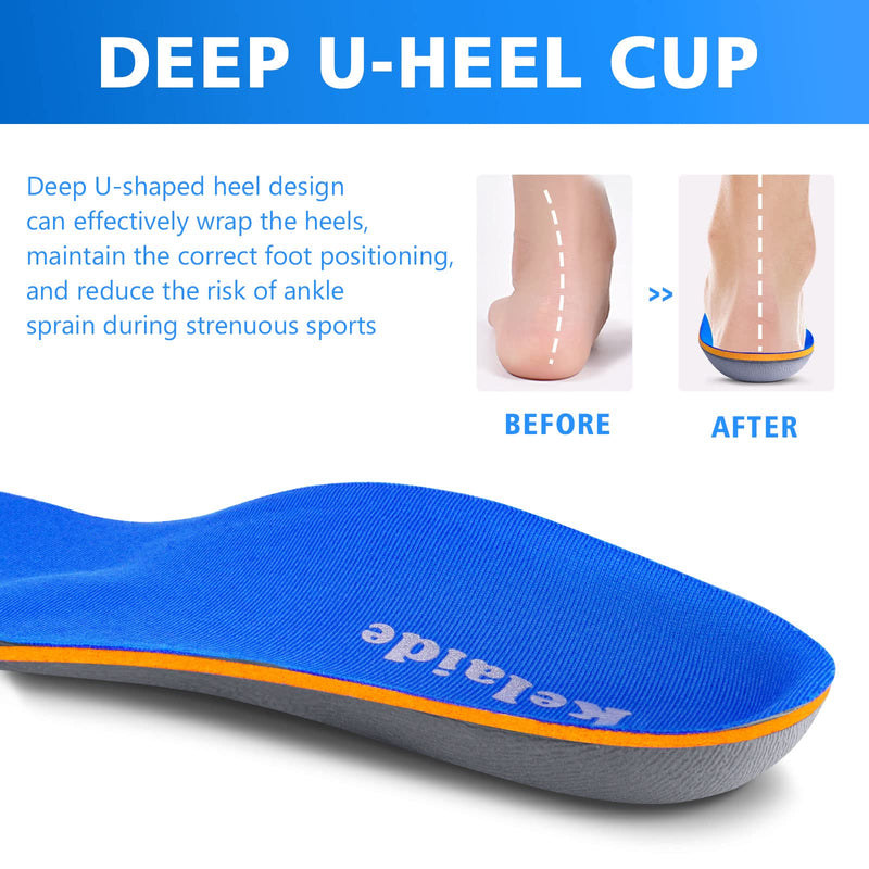 [Australia] - Plantar Fasciitis Arch Support Insoles, Orthotic Insoles for Flat Feet, Foot Pain, Heel Pain, Comfort Shoes Inserts for Men and Women UK-9-280mm Blue 