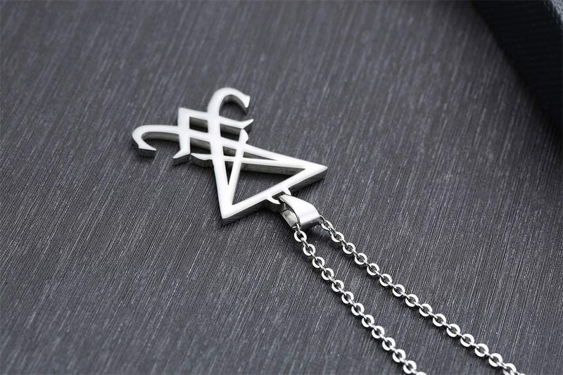 [Australia] - XUANPAI Unisex Stainless Steel Church of Satan Satanic Leviathan Cross Pendant Necklace,Religions Jewelry Seal of Lucifer(Silver) 