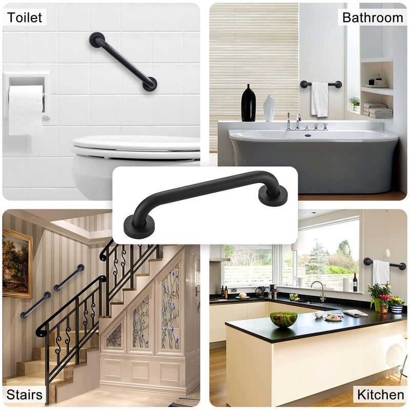 [Australia] - 12 Inch Bath Safety Hand Grab Rail, Oil Rubbed Black Anti Slip Hand Rail Support, Stainless Steel Bathroom Balance Bar, Handicap Elderly Injury Senior Assist Bath Handle,Wall Concealed Mount Handle 12 Inch (Pack of 1) Black (304) 