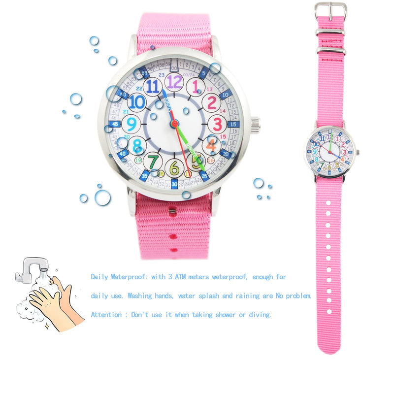 [Australia] - Bigbangbang Kids Analog Watch, Read Easily Children's First Watch Daily, Wrist Watch for Boys and Girls with Soft Cloth Strap,Learning time,Pink Strap 