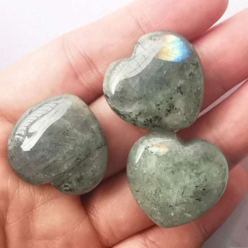 [Australia] - Manekieko 3 Pcs Natural Moonstone Pocket Palm Thumb Healing Crystal Heart Love Worry Stones,25mm Reiki Balancing Crystal and Healing Stones 