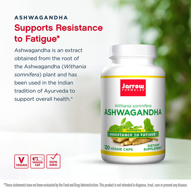 [Australia] - Jarrow Formulas Ashwagandha 300 mg, Overall Health & Resistance to Fatigue, Supports Endurance, Muscle Recovery & Cognitive Health, 60 Servings, White, 120 Count 120 Count (Pack of 1) 