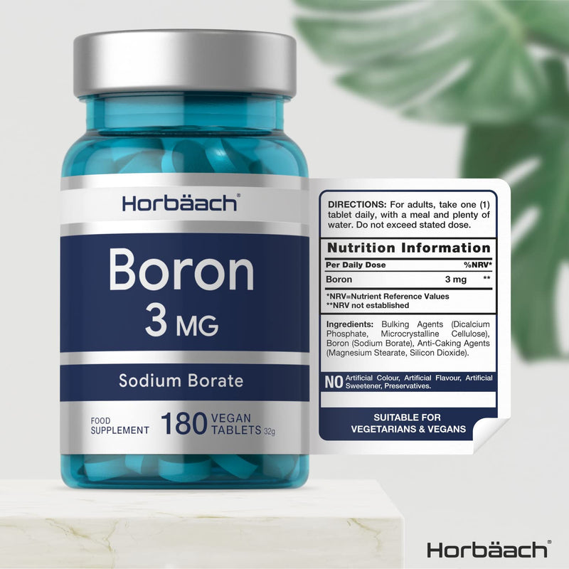 [Australia] - Boron 3mg | 180 Tablets | High Strength Supplement | Suitable for Vegans & Vegetarians | No Artificial Preservatives | by Horbaach 